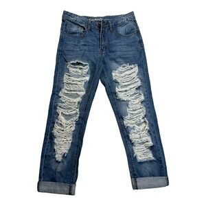 Machine Distressed Skinny Jeans Womens Size 26‎ Blue Ripped Frayed Denim